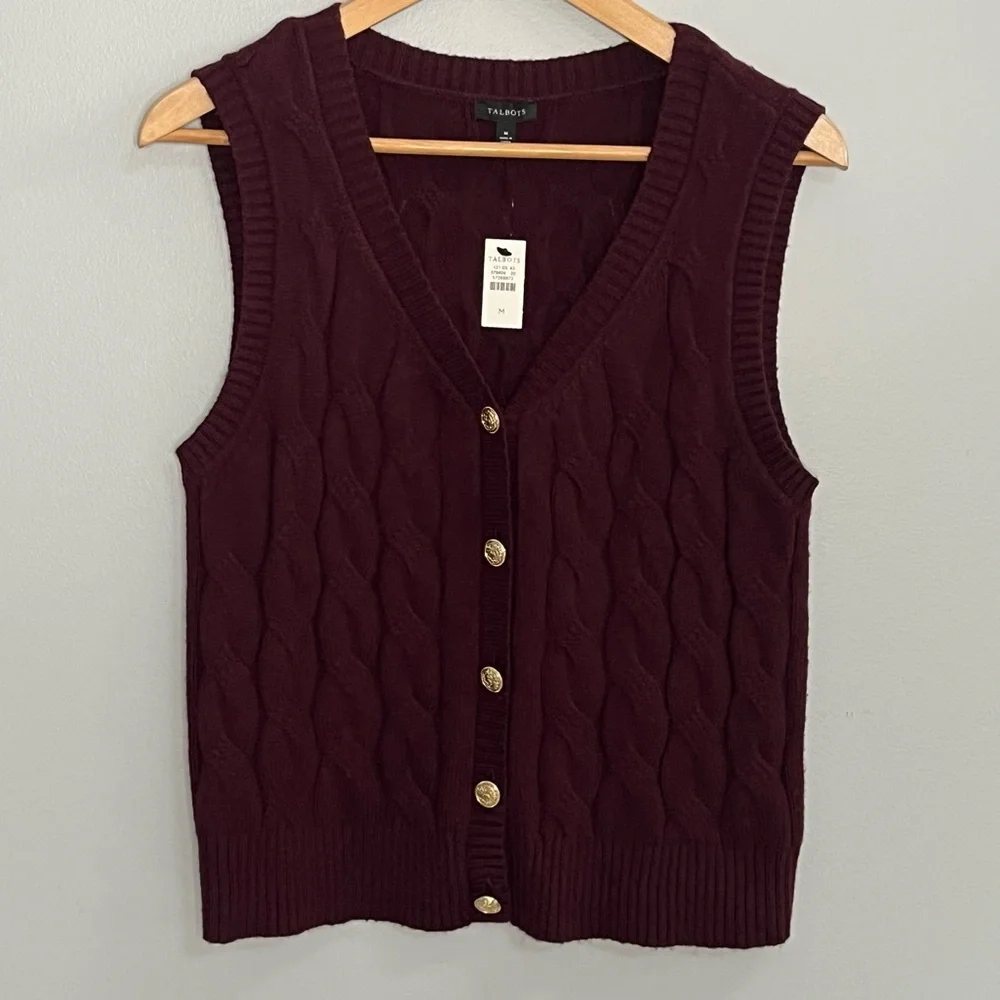 Talbots NWT Cable Knit Sweater Vest Size Medium Cotton Blend Old Money Layering - Picture 2 of 11